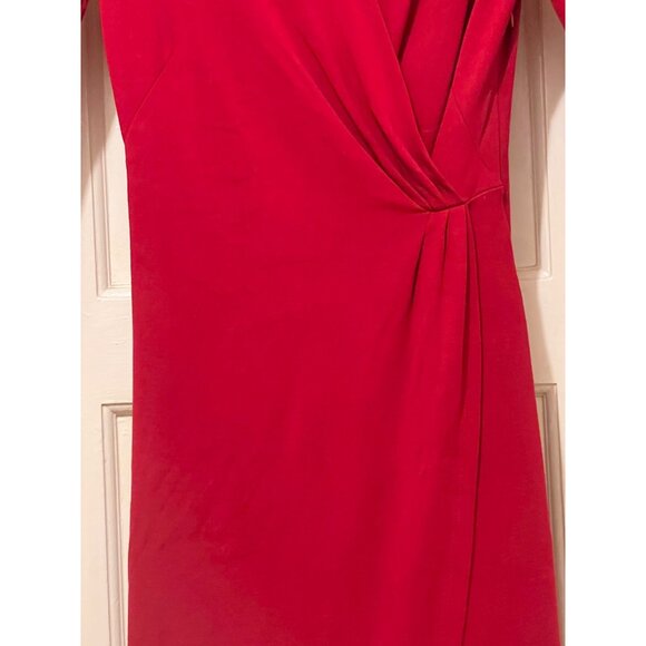 Ann Taylor Size 6 Red Dress Body Con Hidden Side Zip Long Sleeves Foe wrap skirt - Picture 7 of 16